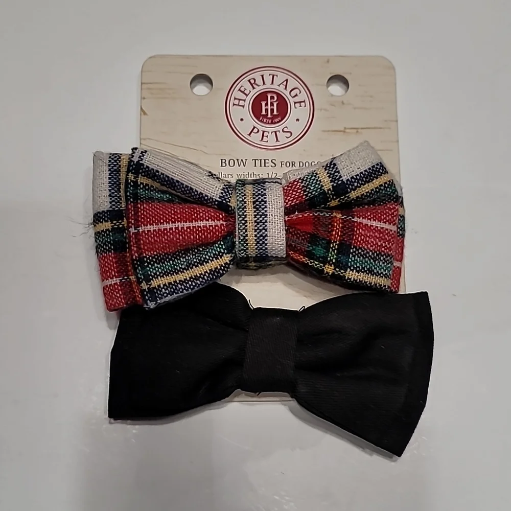 Pet Bow Ties - Red, Cream, Black Plaid Bow ‎ Tie and Black Bow Tie - set #1